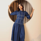 Navy Dash Embroidered Midi