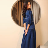 Navy Dash Embroidered Midi