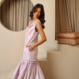 Lilac Striped Bow Midi