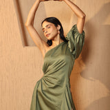 Olive Flora One Shoulder Midi