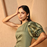 Olive Flora One Shoulder Midi