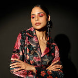Midnight Bloom Belted Coat