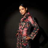 Midnight Bloom Belted Coat