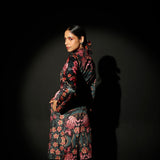Midnight Bloom Belted Coat
