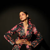 Midnight Bloom Belted Coat