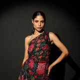 Midnight Bloom One Shoulder Midi
