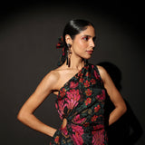 Midnight Bloom One Shoulder Midi