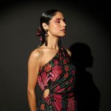 Midnight Bloom One Shoulder Midi