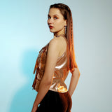 Copper Metallic Petal Drop Halter