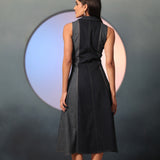 Two Toned Collared Denim Midi