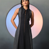 Two Toned Collared Denim Midi