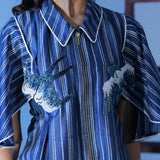 Winged Embroidered Cinched Top