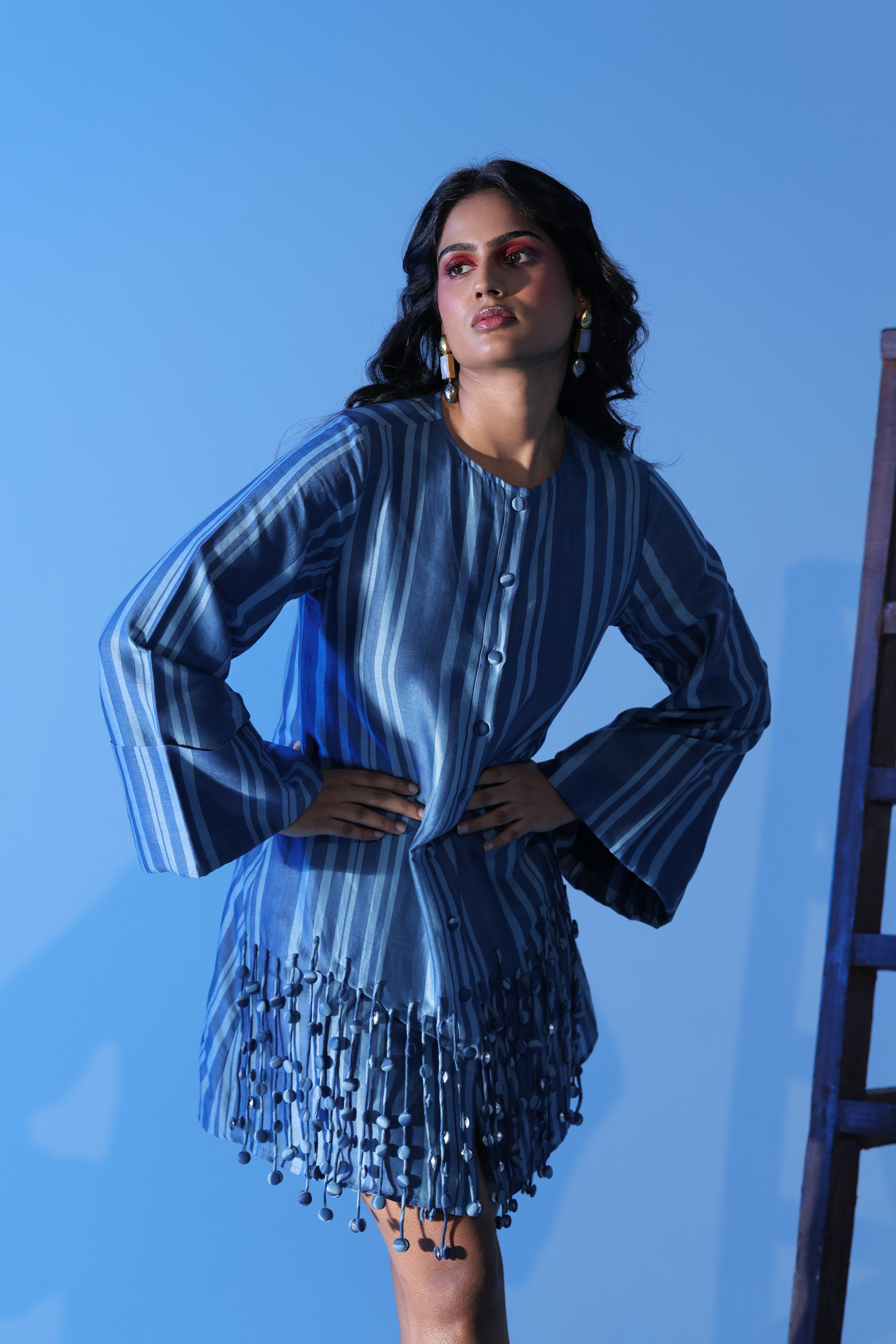 Blue Column Tassel Dress – Manvi Daga Studio