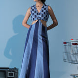 Blue Weave Bodice Dress