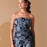 Denim Bloom Strapless Top