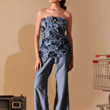 Denim Bloom Strapless Co-ord