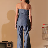 Denim Bloom Strapless Top